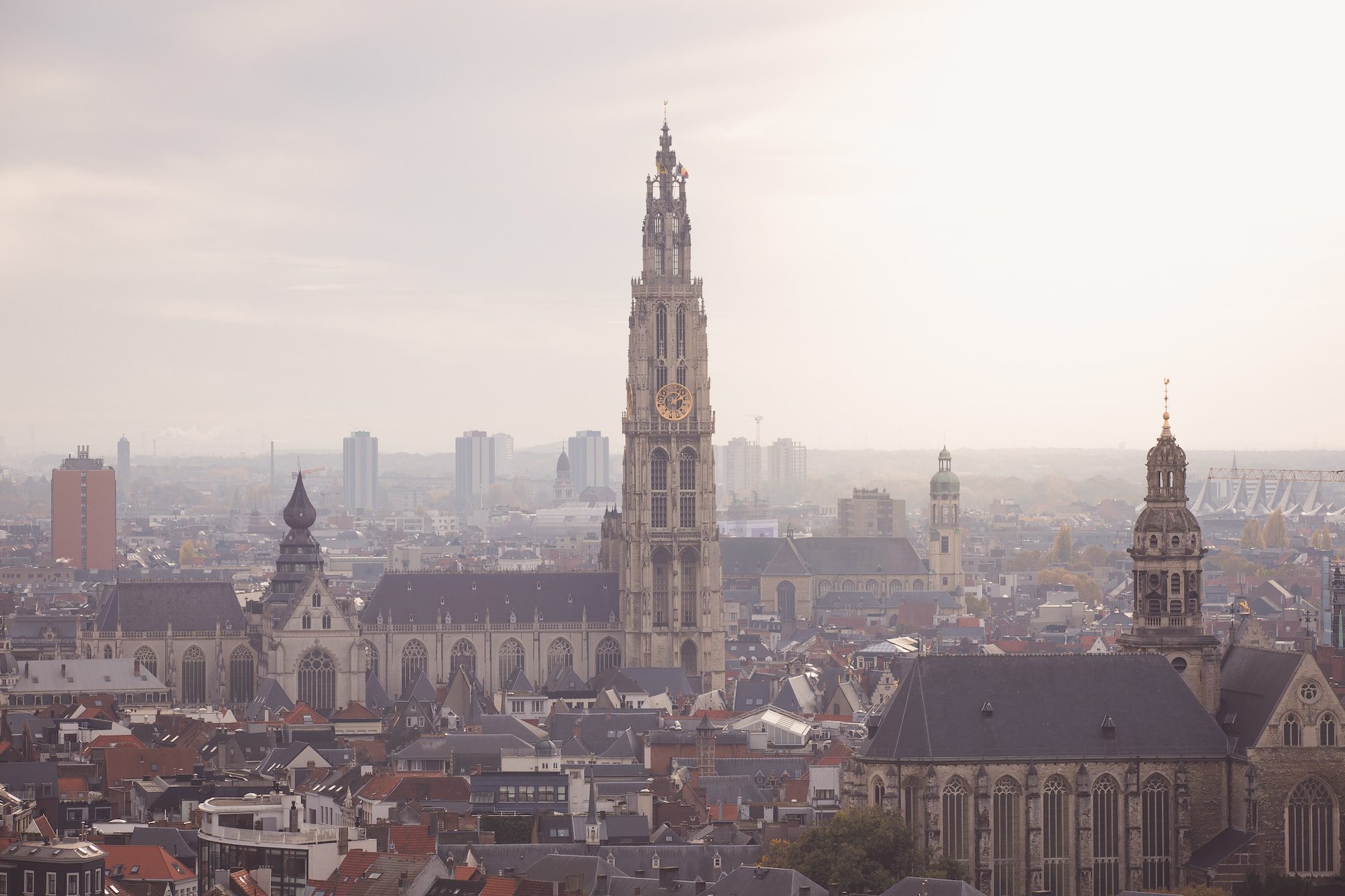 A view of Antwerp city with the Cathedral of Our Lady Church in centre