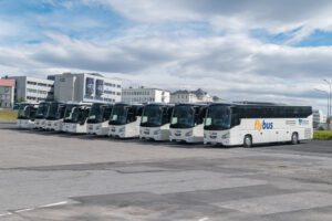 fleet of buses at BSI terminal in Reykjavík