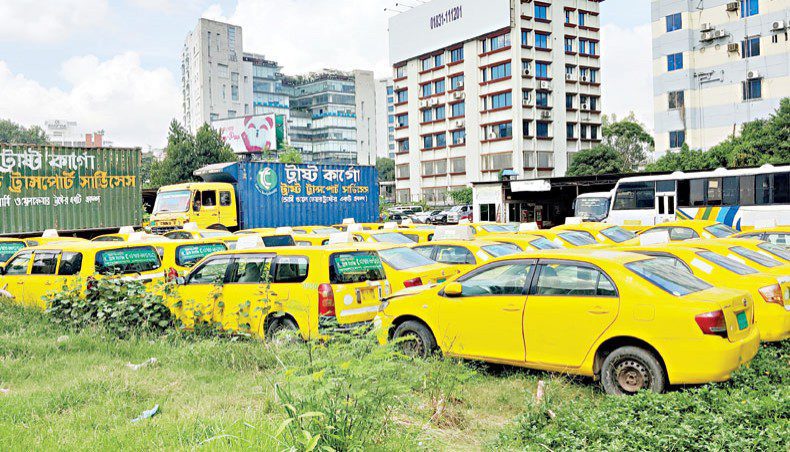Chittagong taxi A car park filled with yellow taxis in Chittagong city