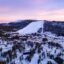 Aerial view of the Levi Ski Village of a Winter's evening.