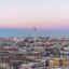 View of Berlin city with the sunset in the background.