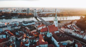Aerial view of Bratislava city center.