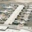 Aerial view of planes at gates at Newark Airport.