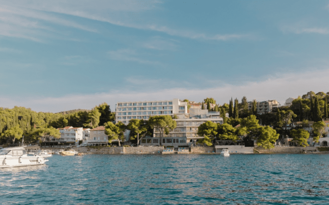 A view from the sea of the Hotel Cavtat near Dubrovnik Airport