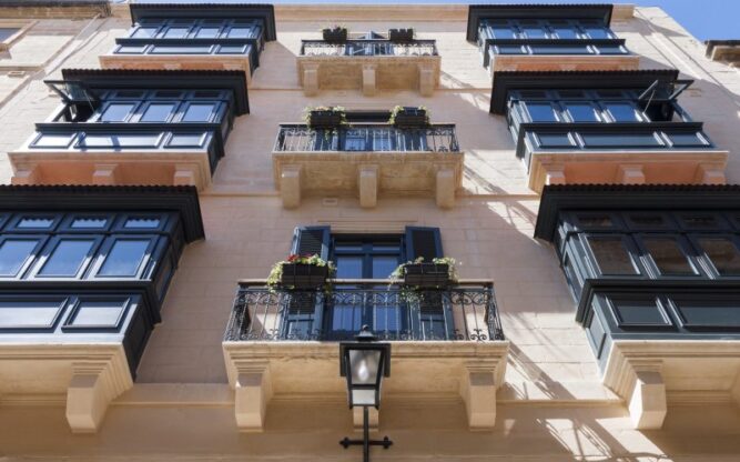An exterior view of La Falconeria Hotel near Malta Airport