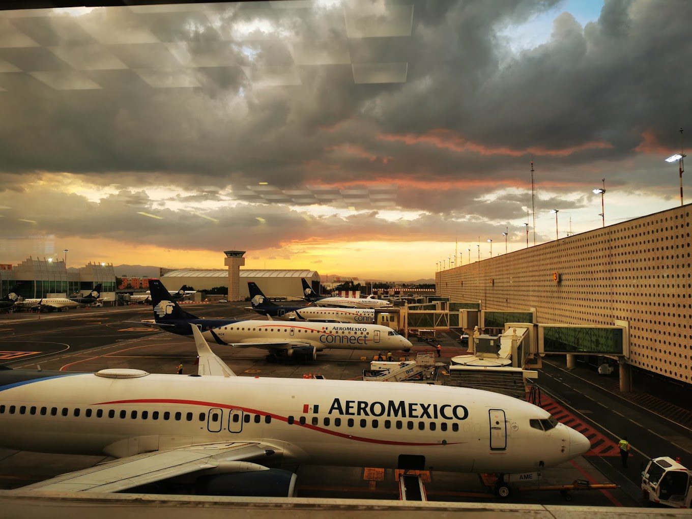 Sunset at Mexico City Airport runway