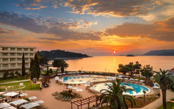 A view at sunset from the terrace of the Hotel Albatros near Dubrovnik Airport
