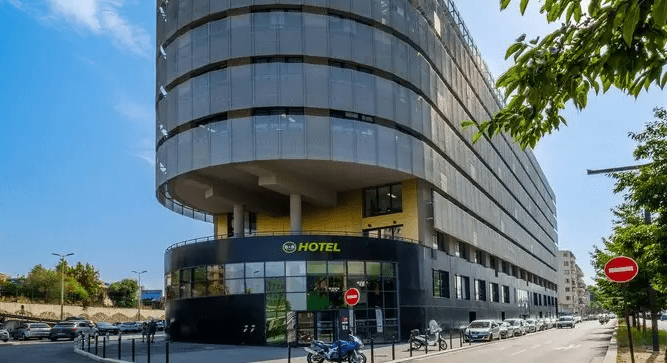 An outside view of the B&B Hotel at Nice Airport, France