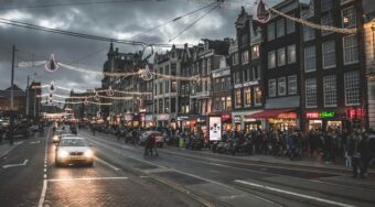 Street in Amsterdam at dusk