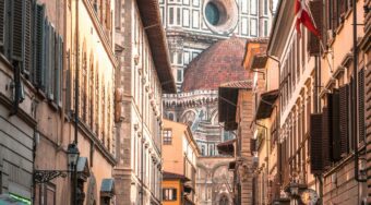 Florence narrow streets with tall stone buildings