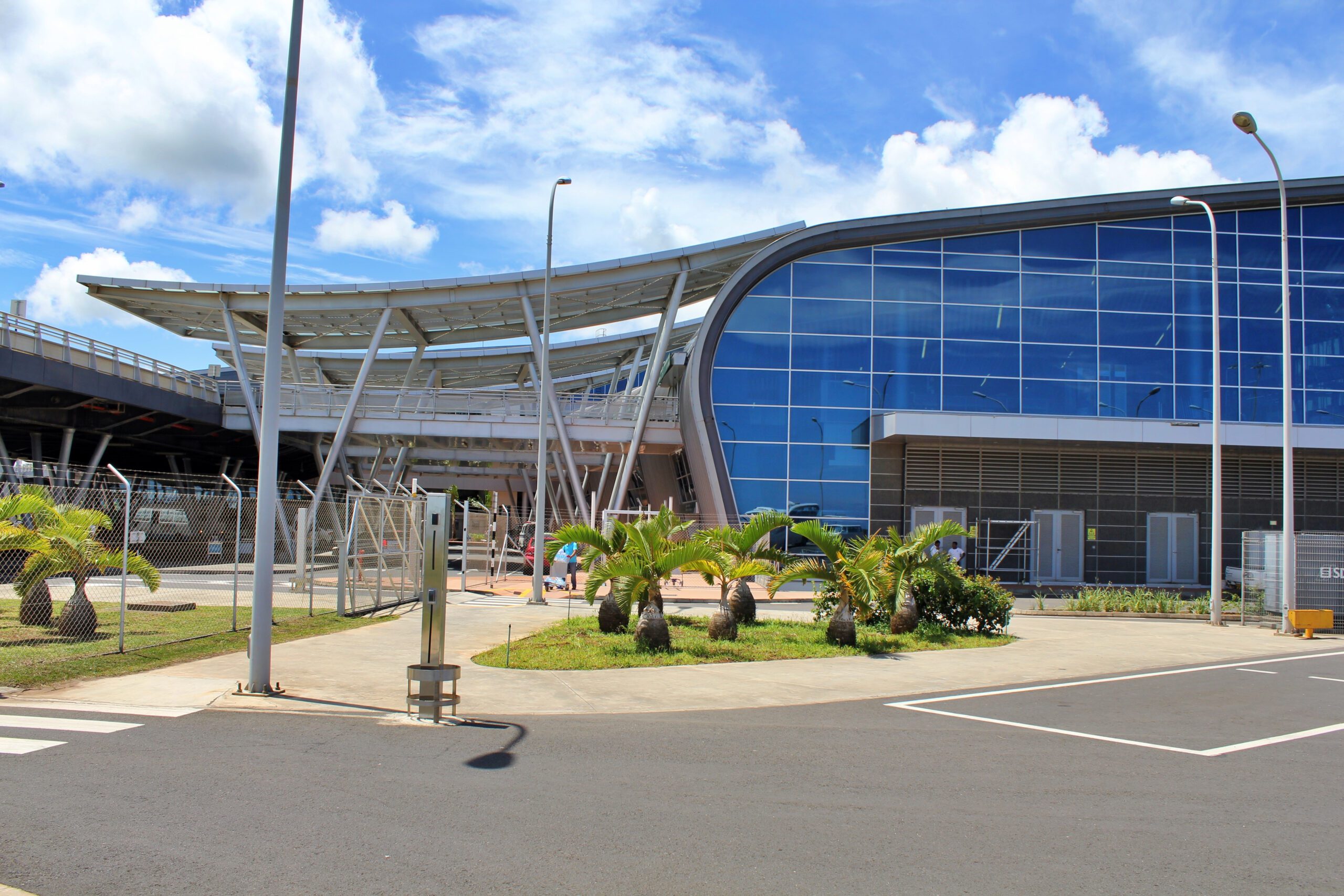 A view from the carpark of Mauritius Airport Departures.