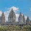 The cone towers and circular platforms of the Borobodur Temple in Indonesia.