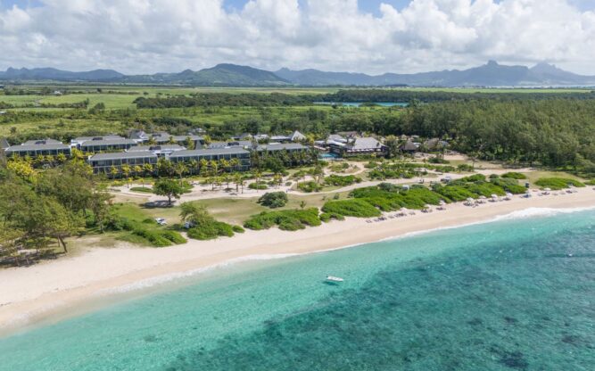 An aerial view of Anantara Iko Mauritius Resort at Mauritius Airport