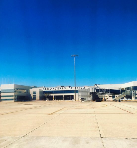 View of Ibiza Airport terminal from the runway
