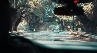 View of a street in Maui from inside a car