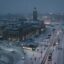 Helsinki city streets on a snowy winter night