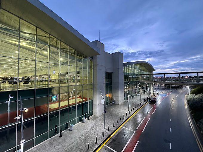 Larnaca Airport outdoors at dusk