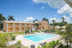 The Orange Hill Beach Inn Hotel near Nassau Airport overlooking the swimming pool.