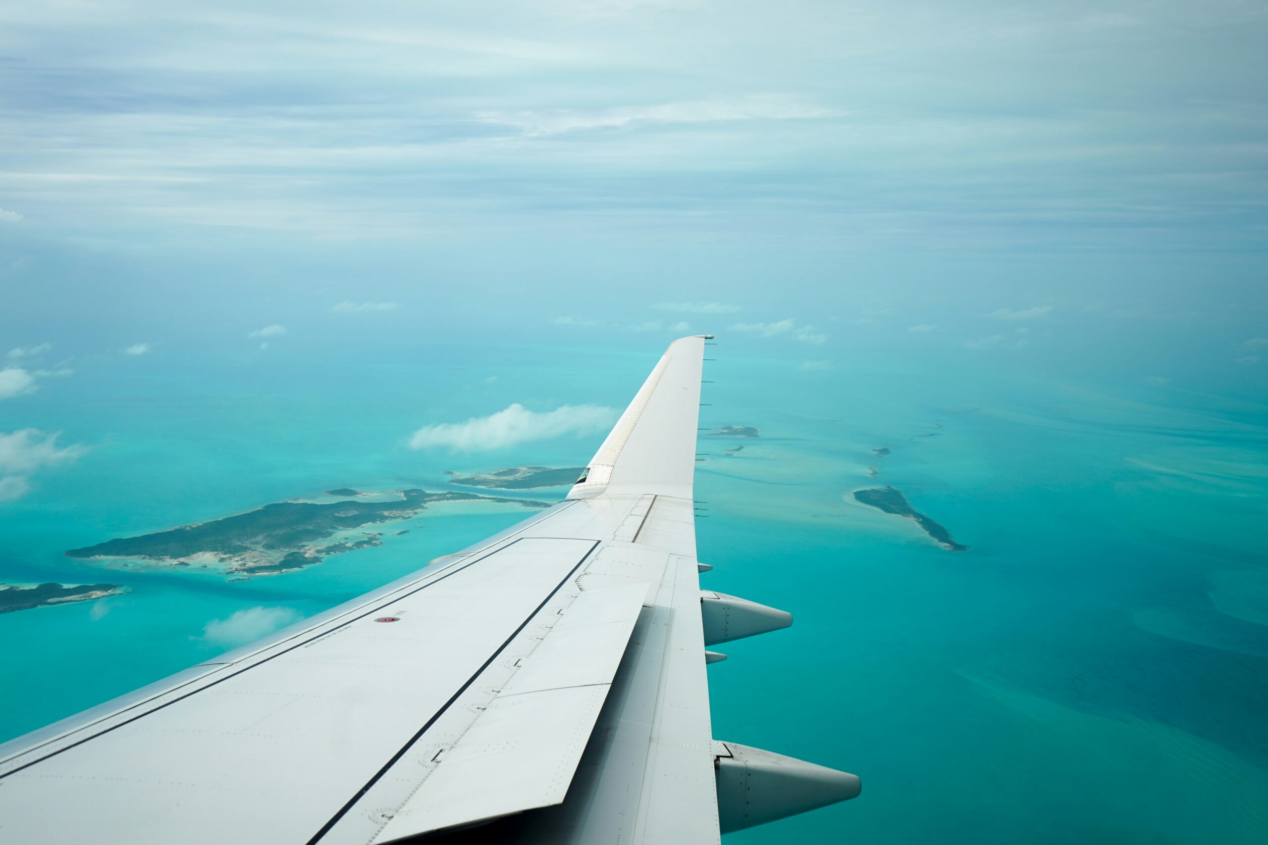 Aerial view of The Bahamas from a plane window