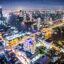 A view of Bangkok City lit up at night.