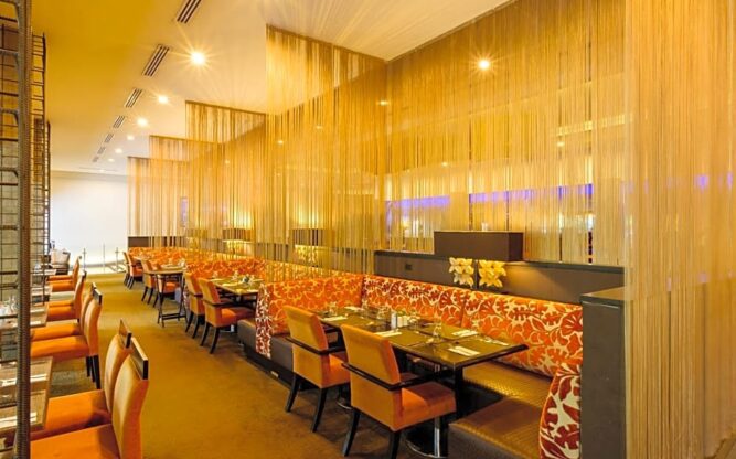 A luxurious orange restolounge in Panama City.