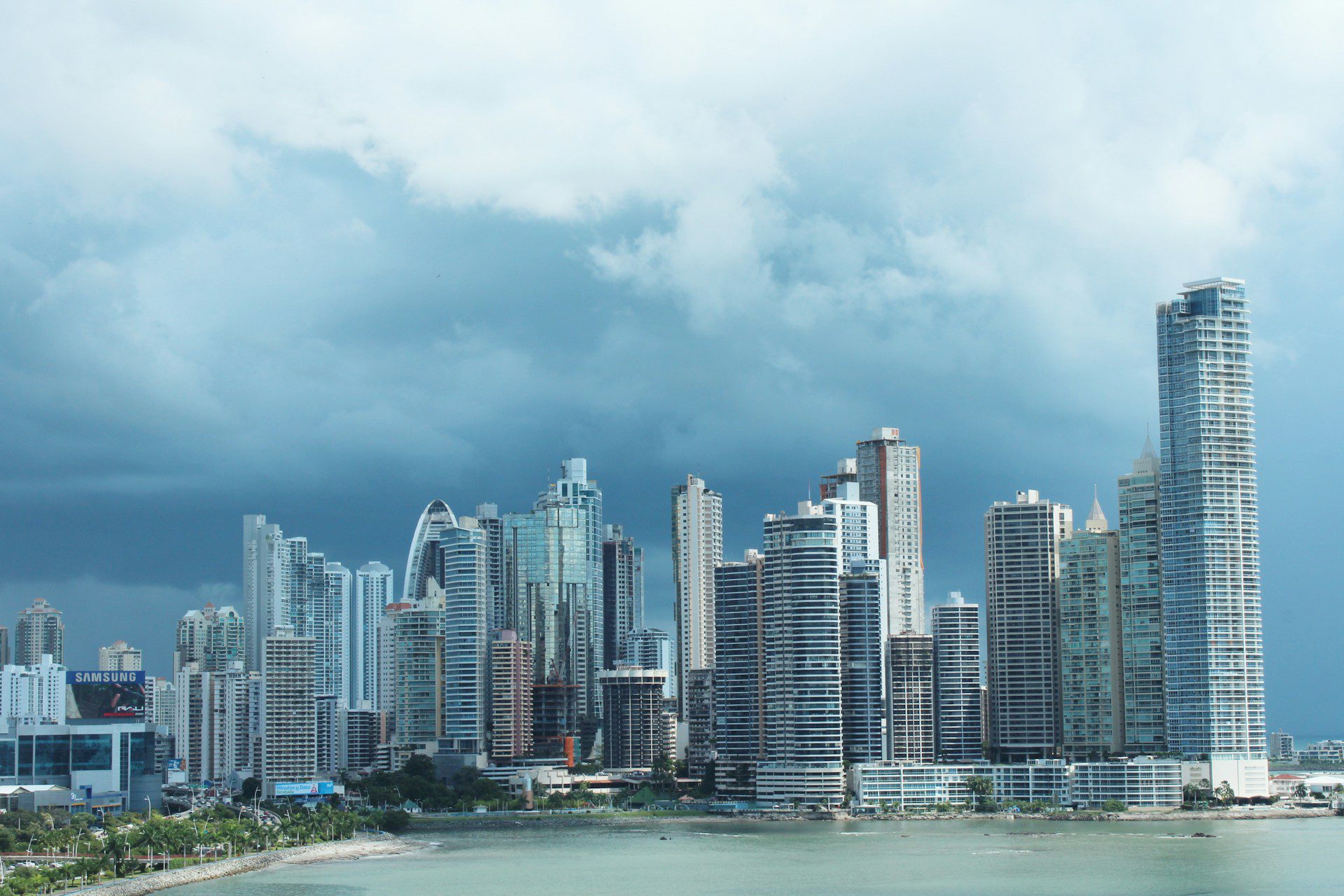 View of Panama City with clouds in the sky.