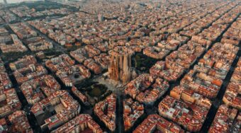 Aerial view of Barcelona city center.