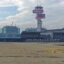 View of Fiumicino Airport tower and the terminal, in Rome, Italy.