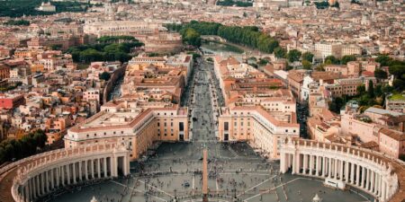 Shot of Rome city, taken from the top of the Vatican; a typical view for travelers heading to their hotel in an FCO Airport taxi.