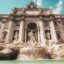View of the Trevi Fountain in the city center of Rome.