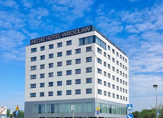 A view of the square-shaped Archie Hotel at Wroclaw Airport