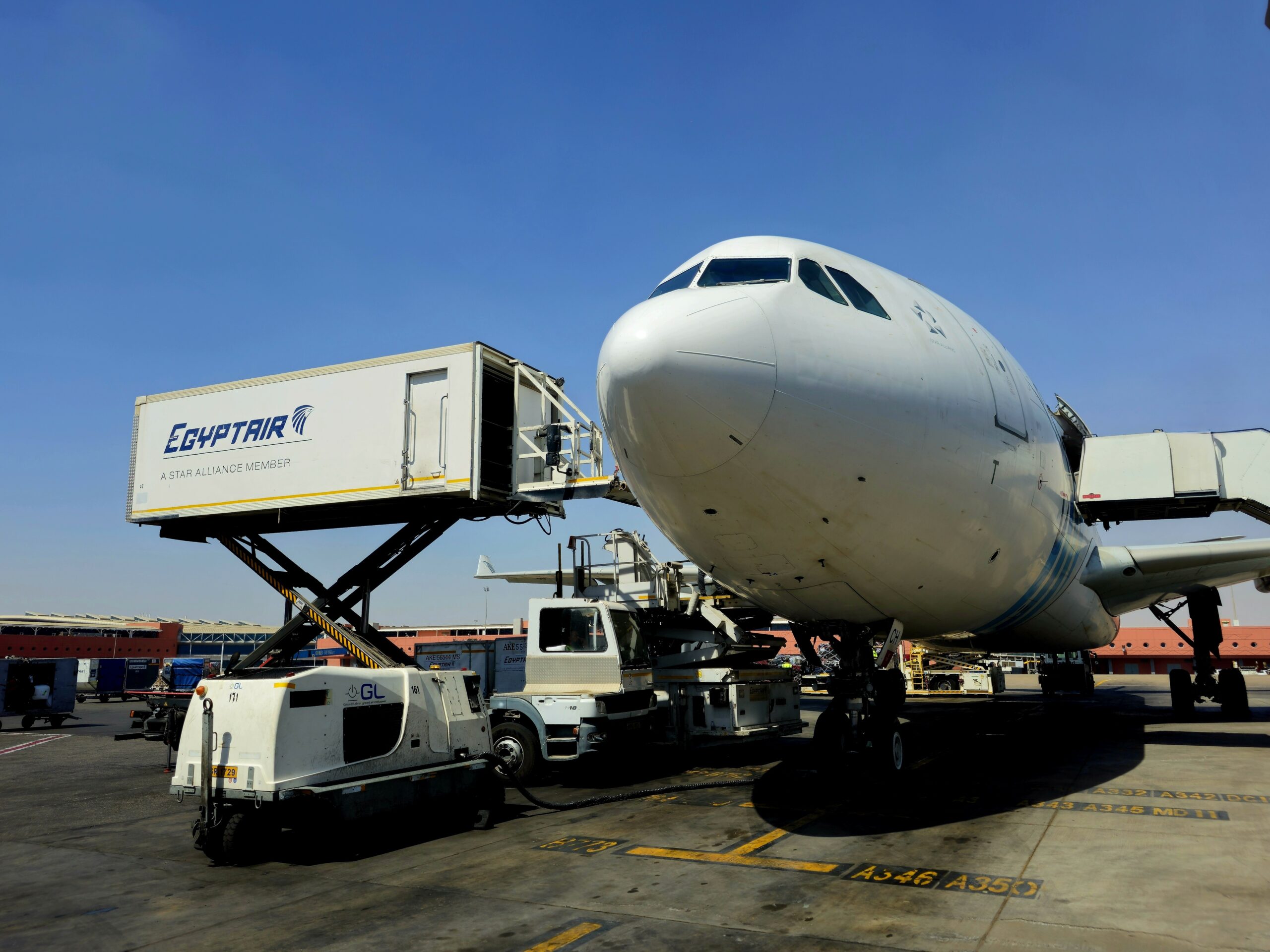 Cairo, Egypt, June 29 2024: Egyptair plane in the airport, Egypt Air is the state-owned flag carrier of Egypt, headquartered at Cairo International Airport, a member of Star Alliance, founded 1932