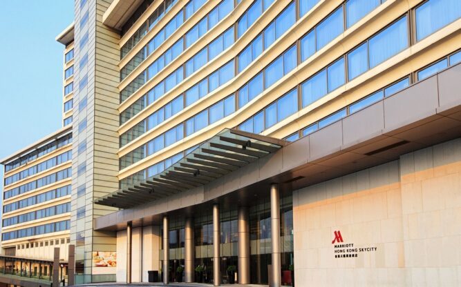 Entrance of Hong Kong SkyCity Marriott Hotel at Hong Kong Airport
