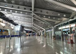 vaulted metal ceiling inside Podgorica Airport