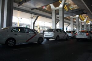 Madrid airport white taxis lined up