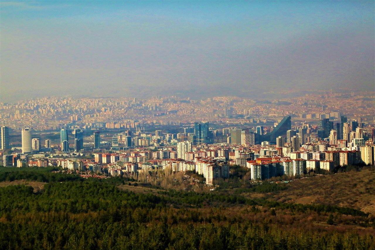 Ankara city skyline under a hazy sky