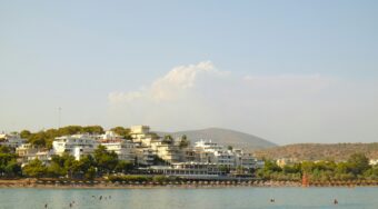 Vouliagmeni beach resort. Landscape with the sea and the summer view.