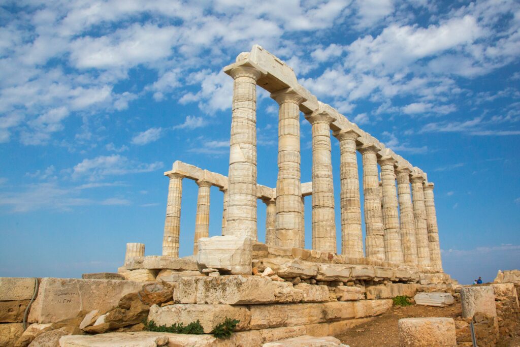 Temple of Poseidon at Sounio in a summer day