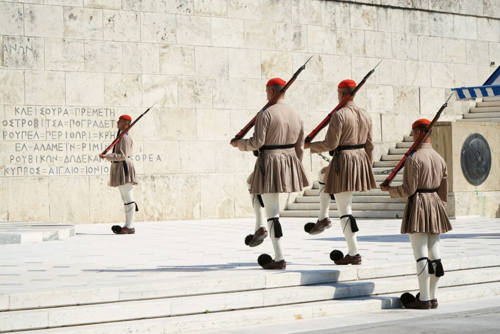 Changing of the guard at the Tomb of the Unknown Soldier at Syntagma, Athens.