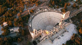 View of the ancient Odeon of Herodes Atticus amphitheater in Athens, a top cultural highlight and one of the best things to do in Athens at night during performances. Athens Ancient Theater