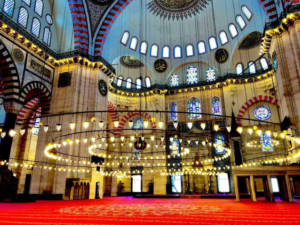 Interior of Süleymaniye Mosque in Istanbul, Turkey