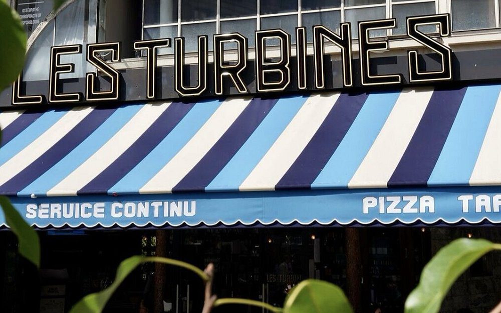 Exterior of Les Turbines Cafe in Paris, France