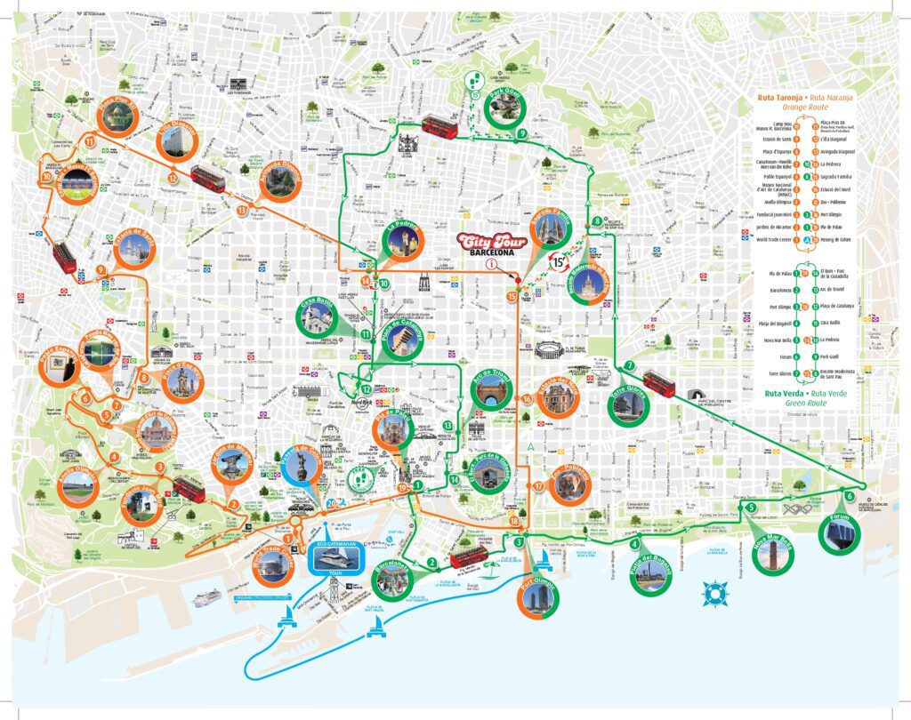 Barcelona city tour bus map