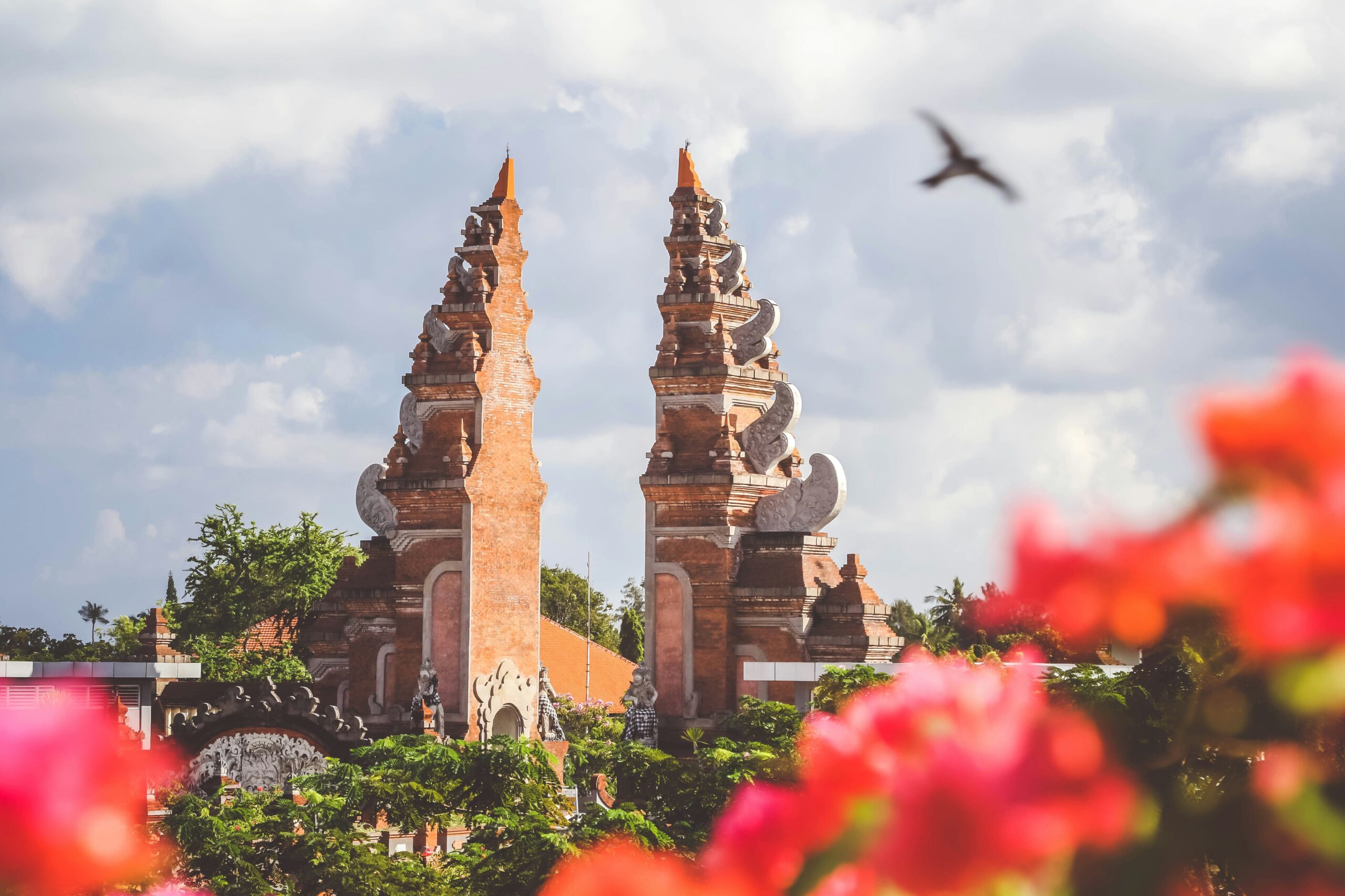 flowers and buildings in Bali
