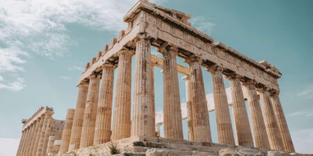 The Parthenon temple on the Acropolis of Athens, Greece; a primary destination for travelers taking an Athens airport taxi to the city center.