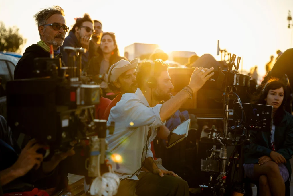 Filming production on set for emily in paris in mykonos