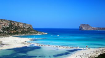 Balos lagoon with turquoise waters and white sand beach on the Gramvousa peninsula, Crete